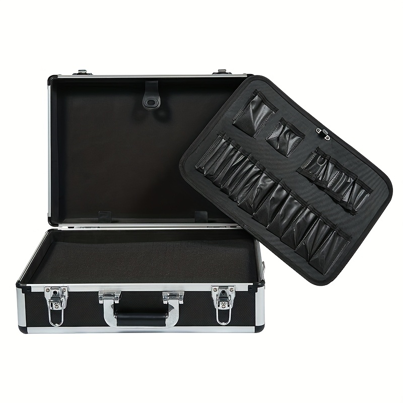 Practical Aluminum Alloy Toolbox, Portable Carrying Case with Rounded Silvery Frame for Tools and Documents, Large Capacity Storage with Built-in Sponge for DIY Organization