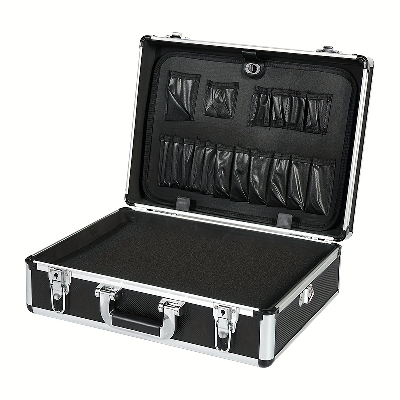 Practical Aluminum Alloy Toolbox, Portable Carrying Case with Rounded Silvery Frame for Tools and Documents, Large Capacity Storage with Built-in Sponge for DIY Organization