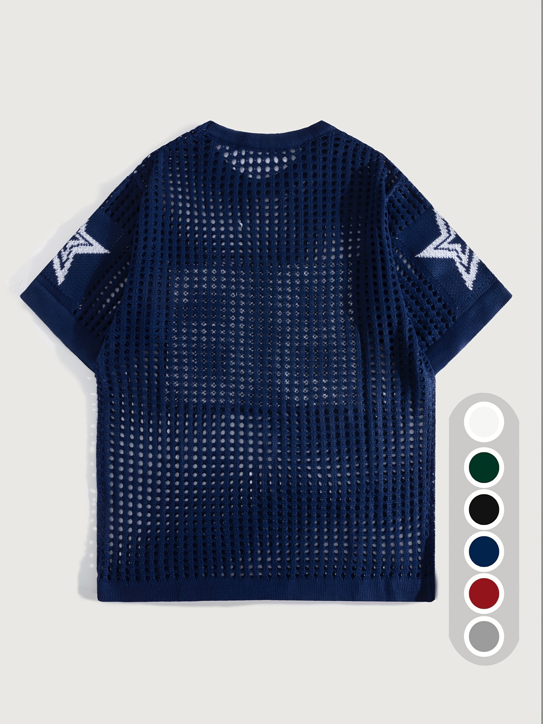 Men'S Summer Color-Blocked Hollow Star Pattern Street Casual Knitted Jersey