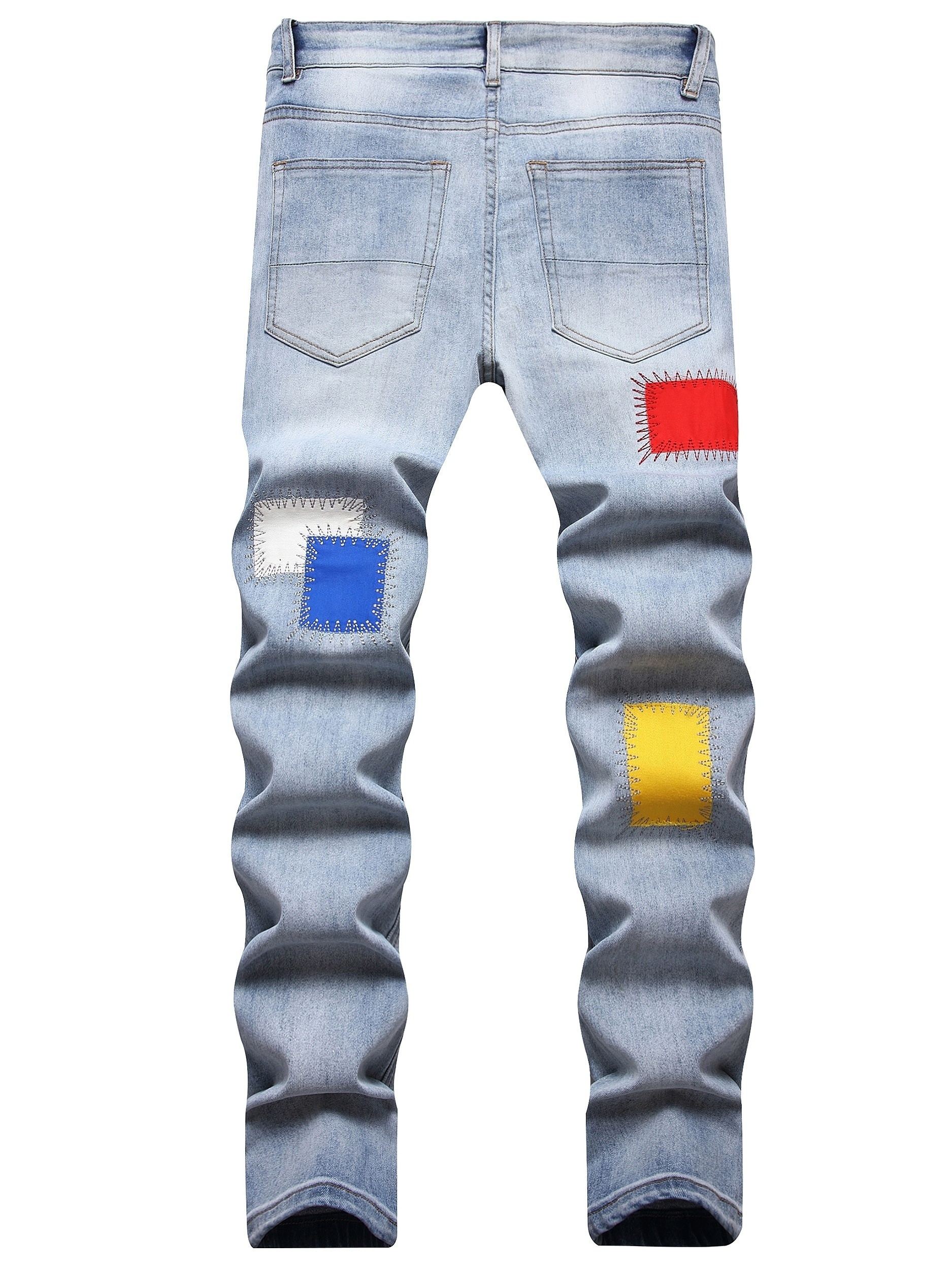 Men's Patchwork Embroidered Slim-Fit Stretch Denim Jeans For Outdoor Activities