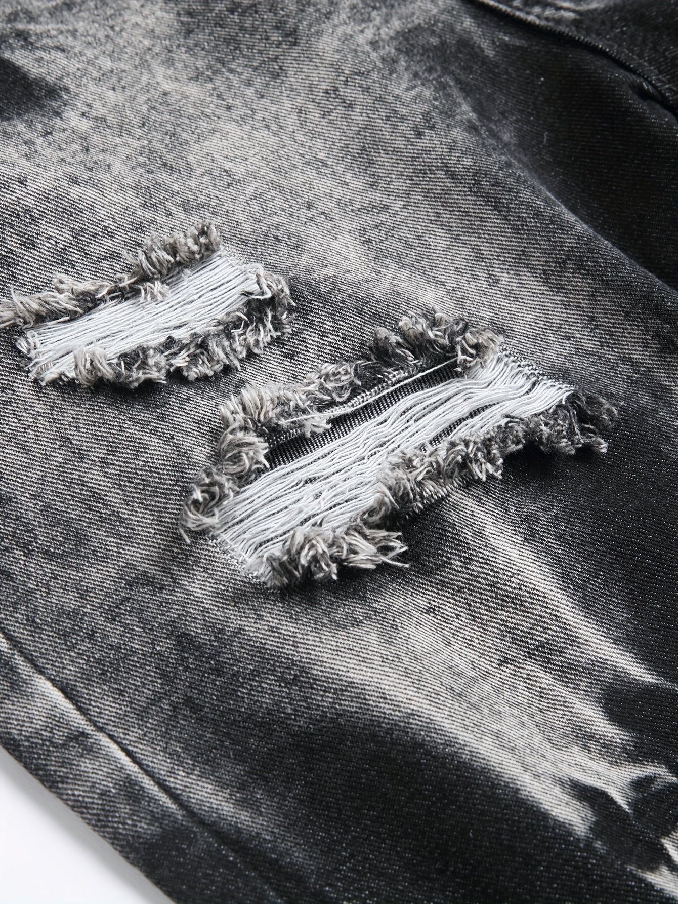 Men'S Black Distressed Faux Denim in European And American Style with Full Rips for Instagram.