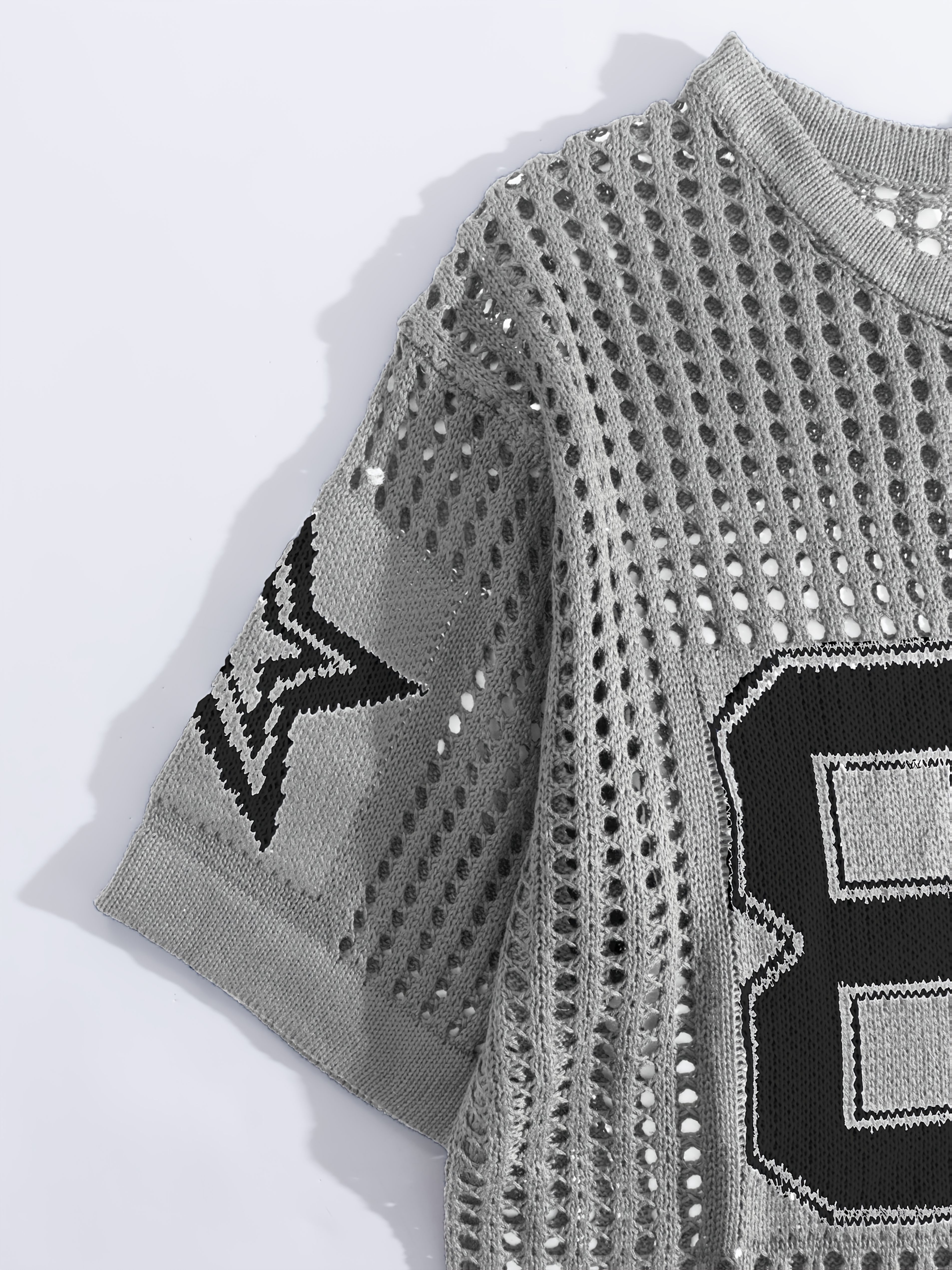 Men'S Summer Color-Blocked Hollow Star Pattern Street Casual Knitted Jersey