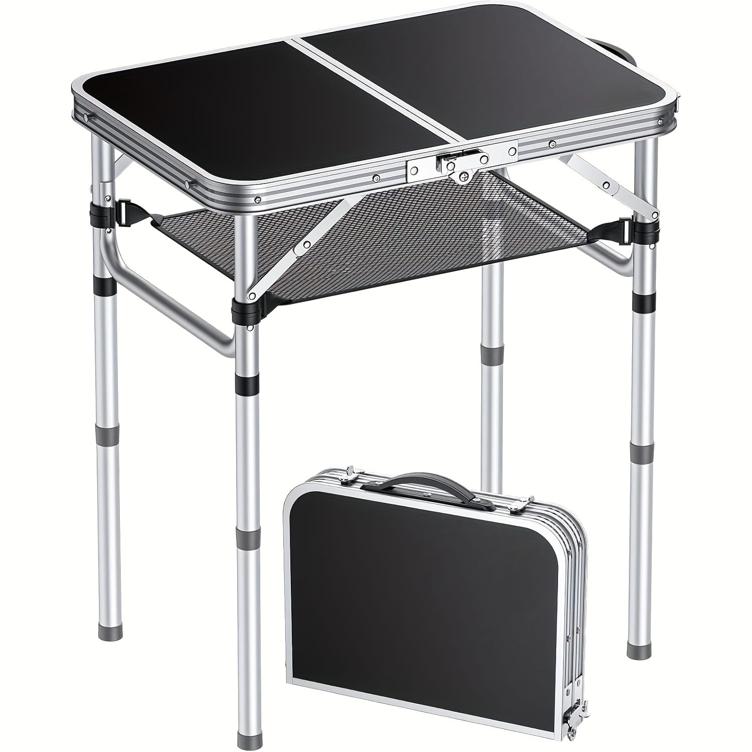 Portable Aluminum Folding Camping Table - Adjustable Height Lightweight with Carry Handle, Compact Foldable Design & Sturdy Legs for Outdoor Cooking, Picnic, Beach, Camp, Boat, Travel, Camping Table Foldable, Boat Table, Modern Slatted Top, Sturdy Construction