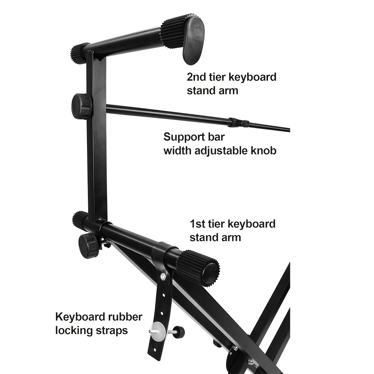 Pro Series Heavy-Duty Portable 2-Tier Keyboard Stand with Locking System & Sturdy A-Frame Design - Heavy-Duty Construction, Adjustable Height, Space-Saving Sturdy Legs for Piano/Keyboards - Ideal for Studios, Performances, Practice - Compatible with Grand/Piano/Stage Pianos (Locking Straps Included) - Sleek Black Color, Sturdy Frame & Legs, Secure Locking Mechanism for Stability & Safety, Keyboard Piano Hanger, Piano Portable Lightweight Stand, Double Layer Keyboard Stand,