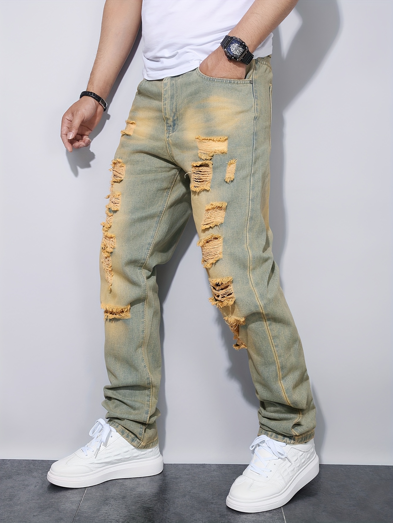 European and American Men's Vintage Ripped Casual Fashion Jeans