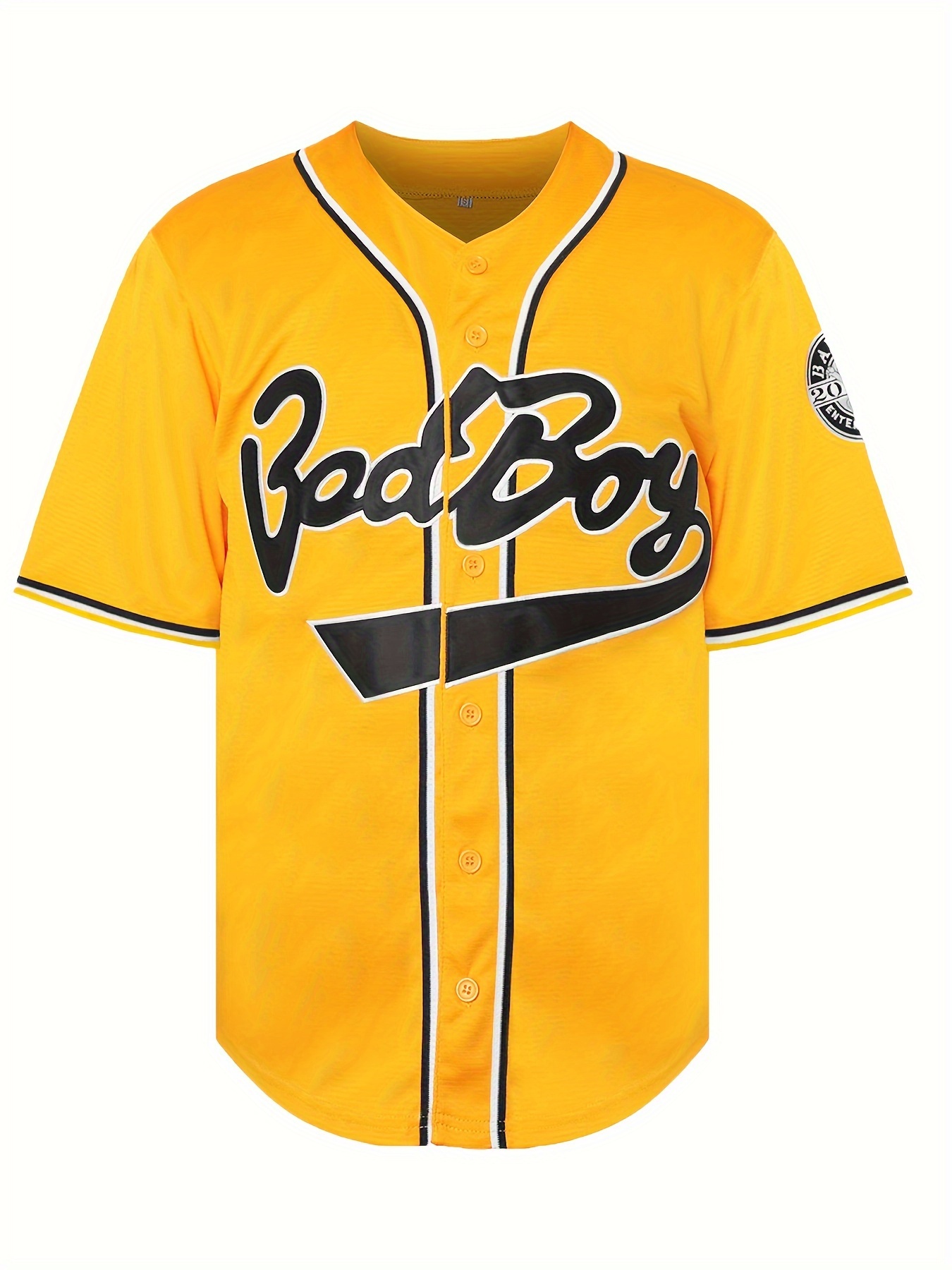 Men'S Badboy #10 Yellow Baseball Jersey - Classic Retro Design with Embroidered Lettering, Button-Up Short Sleeve, Breathable Loose Fit for Training, Competition & Casual Wear - All-Season Comfort, Sports Apparel, Sporty Look, Comfortable Sports Wear, Athletic Clothing, Sporty Style, Durable Stitching, Performance Wear, Fitness Enthusiasts