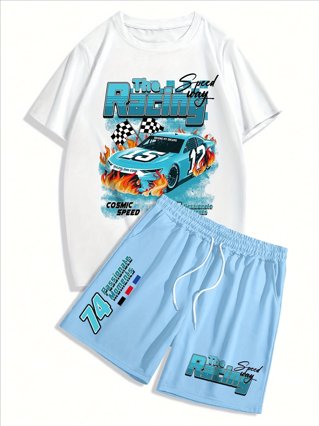 2pcs Men'S 3D Print Summer Clothing Set, Print Graphics, Short Sleeve Crew Neck T-Shirt And Elastic Waist Shorts with Pockets for Outdoor Sports Fitness