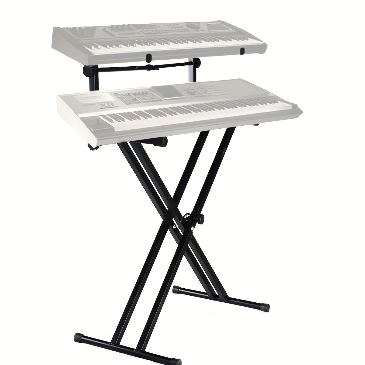Pro Series Heavy-Duty Portable 2-Tier Keyboard Stand with Locking System & Sturdy A-Frame Design - Heavy-Duty Construction, Adjustable Height, Space-Saving Sturdy Legs for Piano/Keyboards - Ideal for Studios, Performances, Practice - Compatible with Grand/Piano/Stage Pianos (Locking Straps Included) - Sleek Black Color, Sturdy Frame & Legs, Secure Locking Mechanism for Stability & Safety, Keyboard Piano Hanger, Piano Portable Lightweight Stand, Double Layer Keyboard Stand,