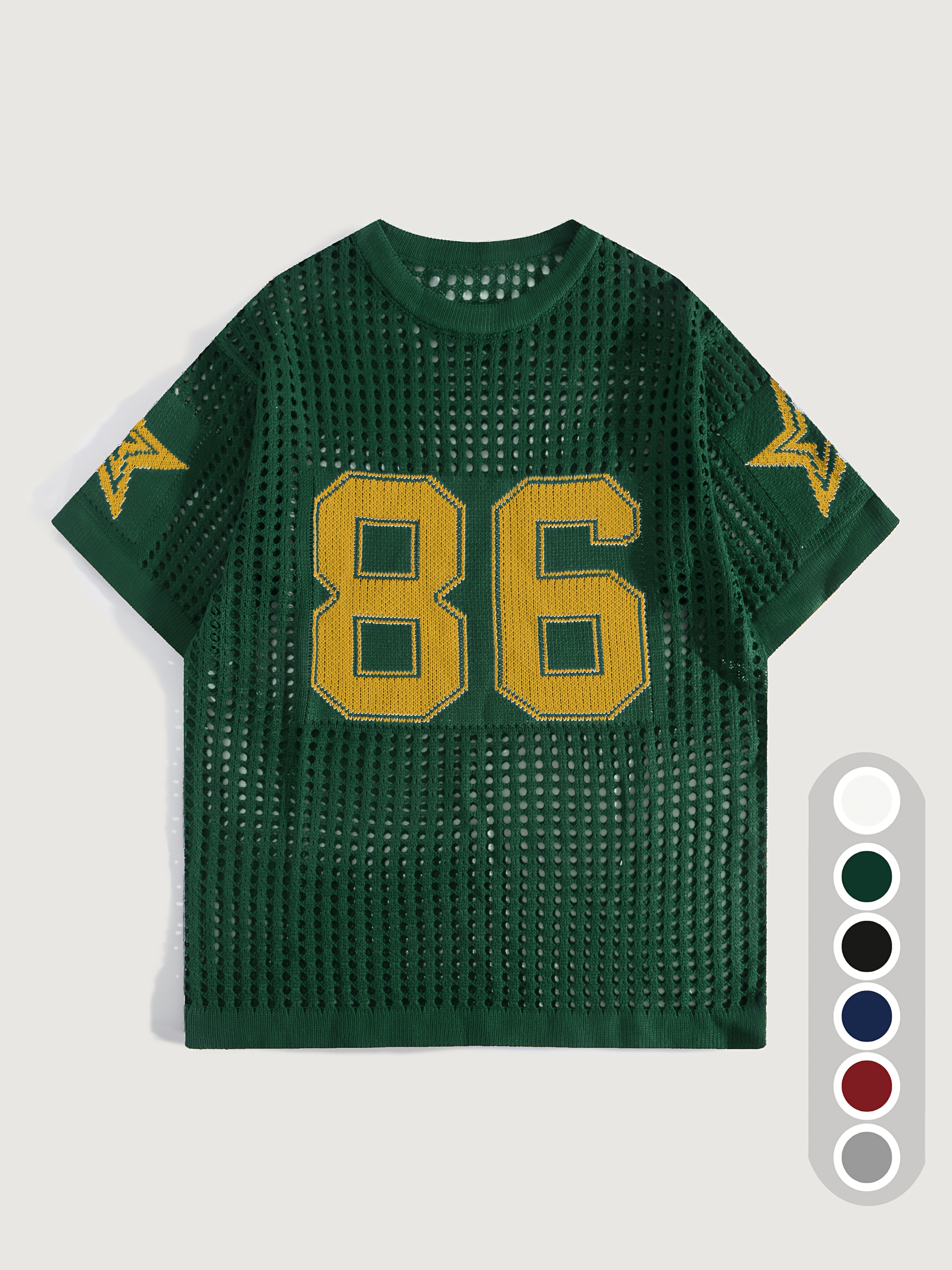 Men'S Summer Color-Blocked Hollow Star Pattern Street Casual Knitted Jersey