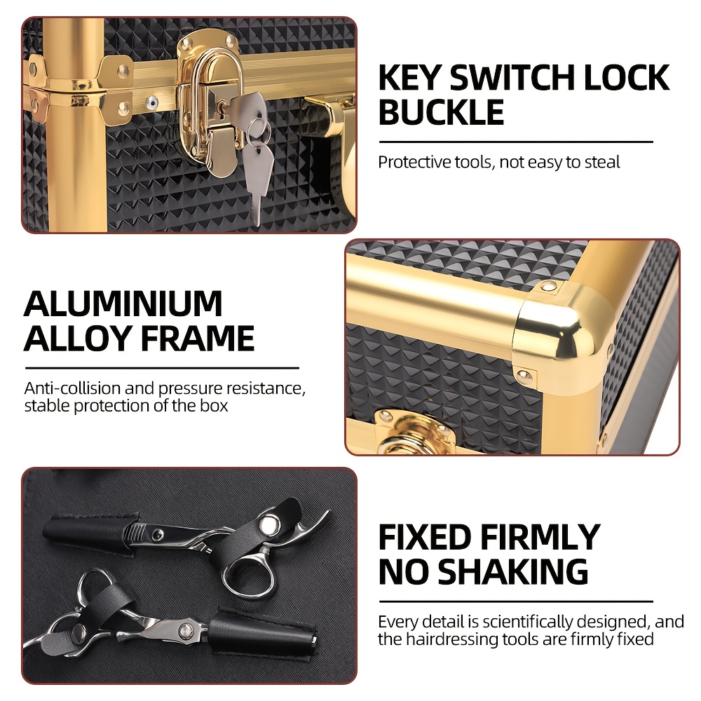 Hexagonal Aluminum Alloy Toolbox - Black & Golden Professional-Grade Multi-Compartment Organizer for Hairstylists, Makeup Artists & Electricians - Durable Portable Metal Tool Storage Case with Secure Latches, Goldtoned Hardware