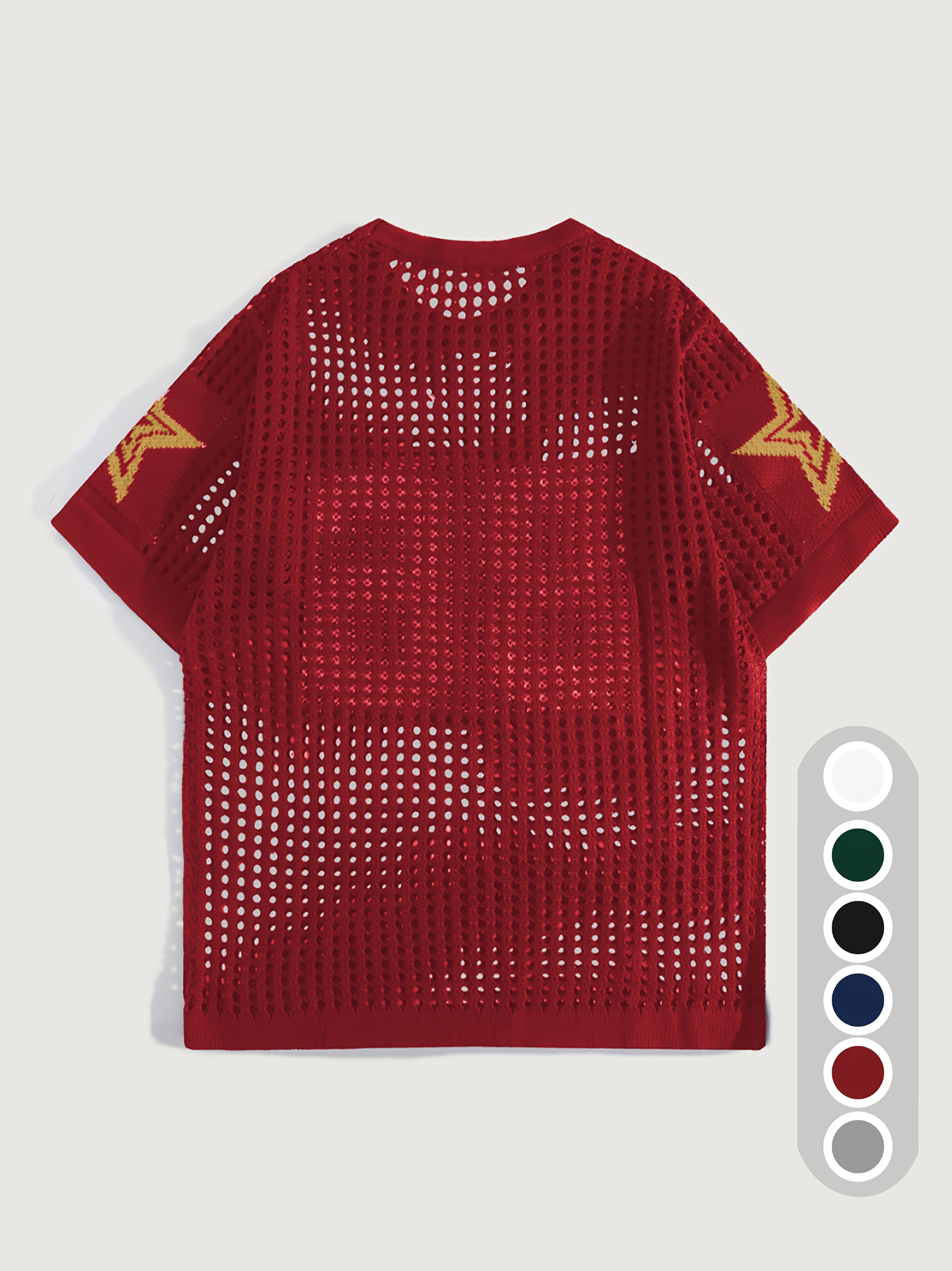 Men'S Summer Color-Blocked Hollow Star Pattern Street Casual Knitted Jersey