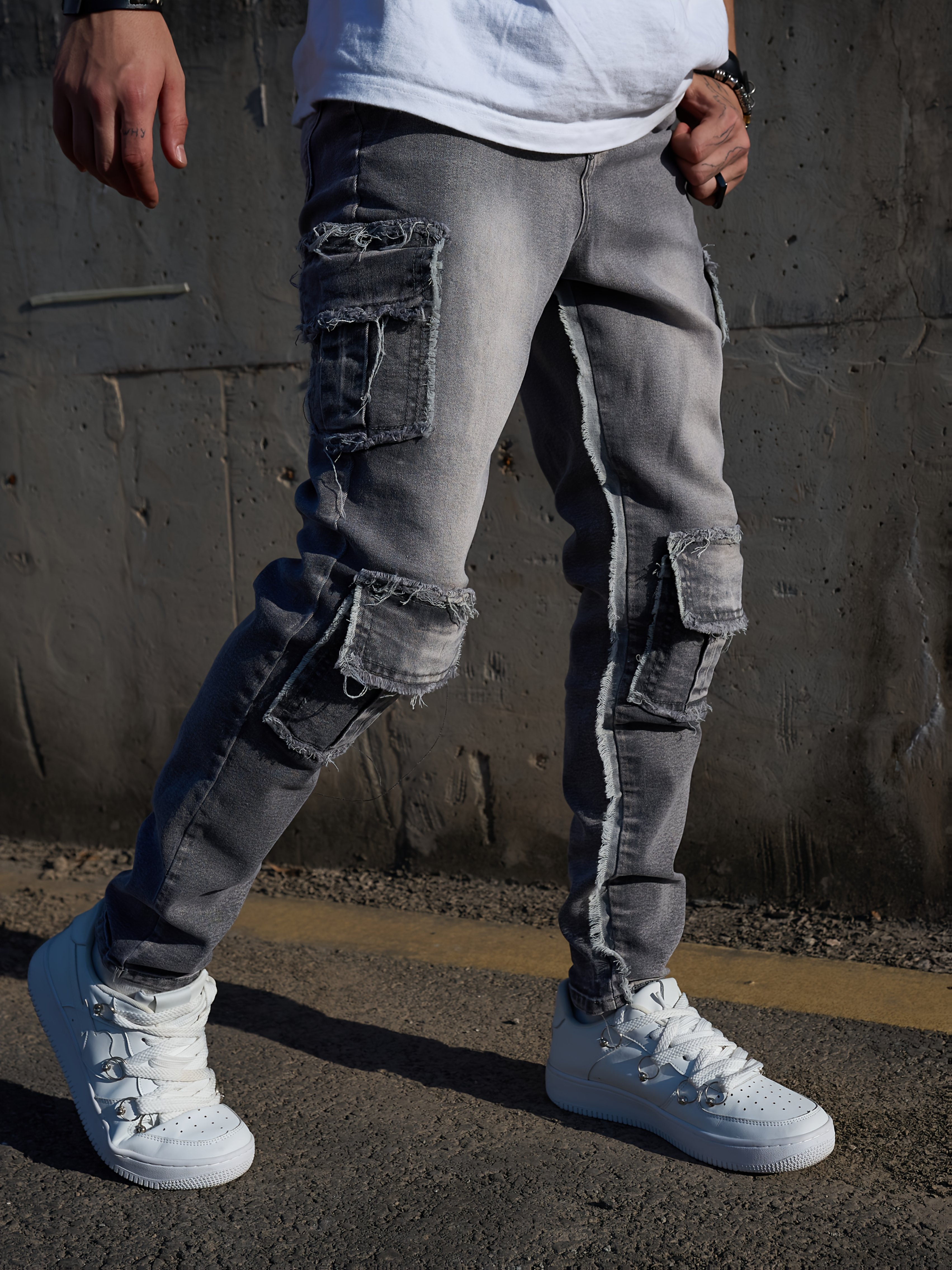 Men'S Heavy-Duty Work Pants - Non-Stretchy Slim Fit Jeans with Multiple Utility Pockets, All-Season Everyday & Formal Pants for Construction, Office, Casual Outfits - Machine Washable Vintage Industrial Style, Construction Attire, Durable Fabric, Urban Style, Sturdy Construction, Urban Professionals