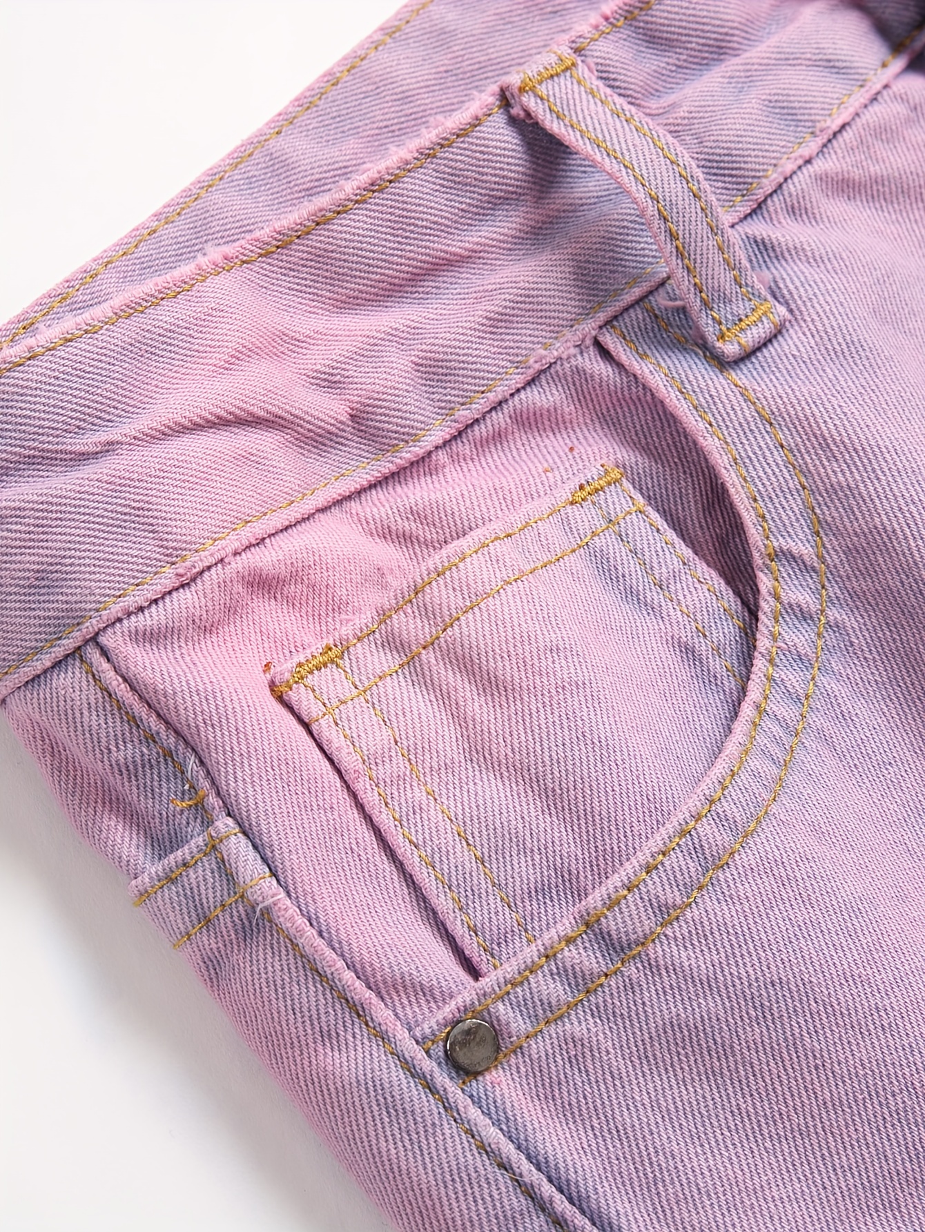 European and American Men's Pink Ripped Slim Fit Straight-Leg Jeans