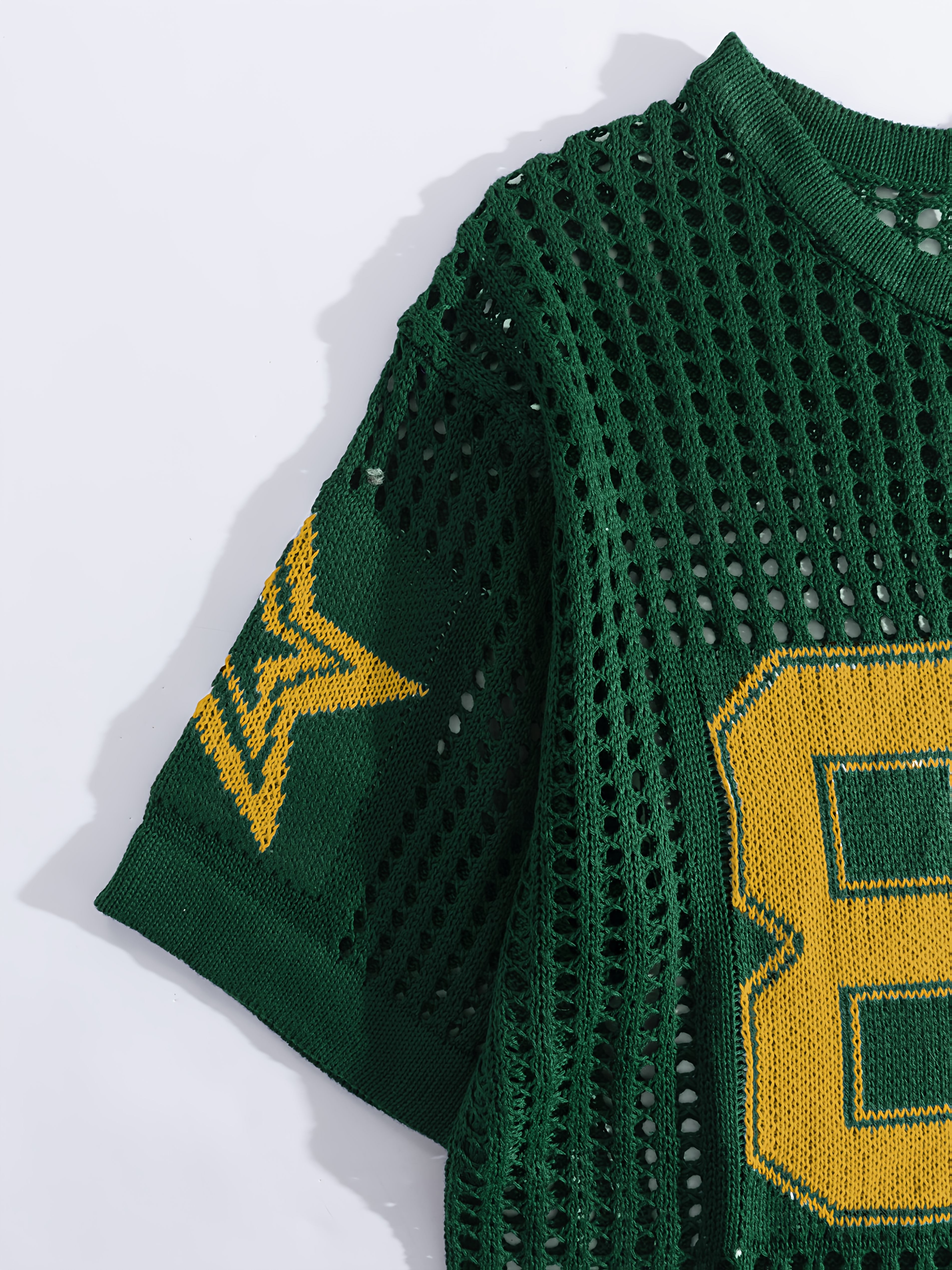 Men'S Summer Color-Blocked Hollow Star Pattern Street Casual Knitted Jersey