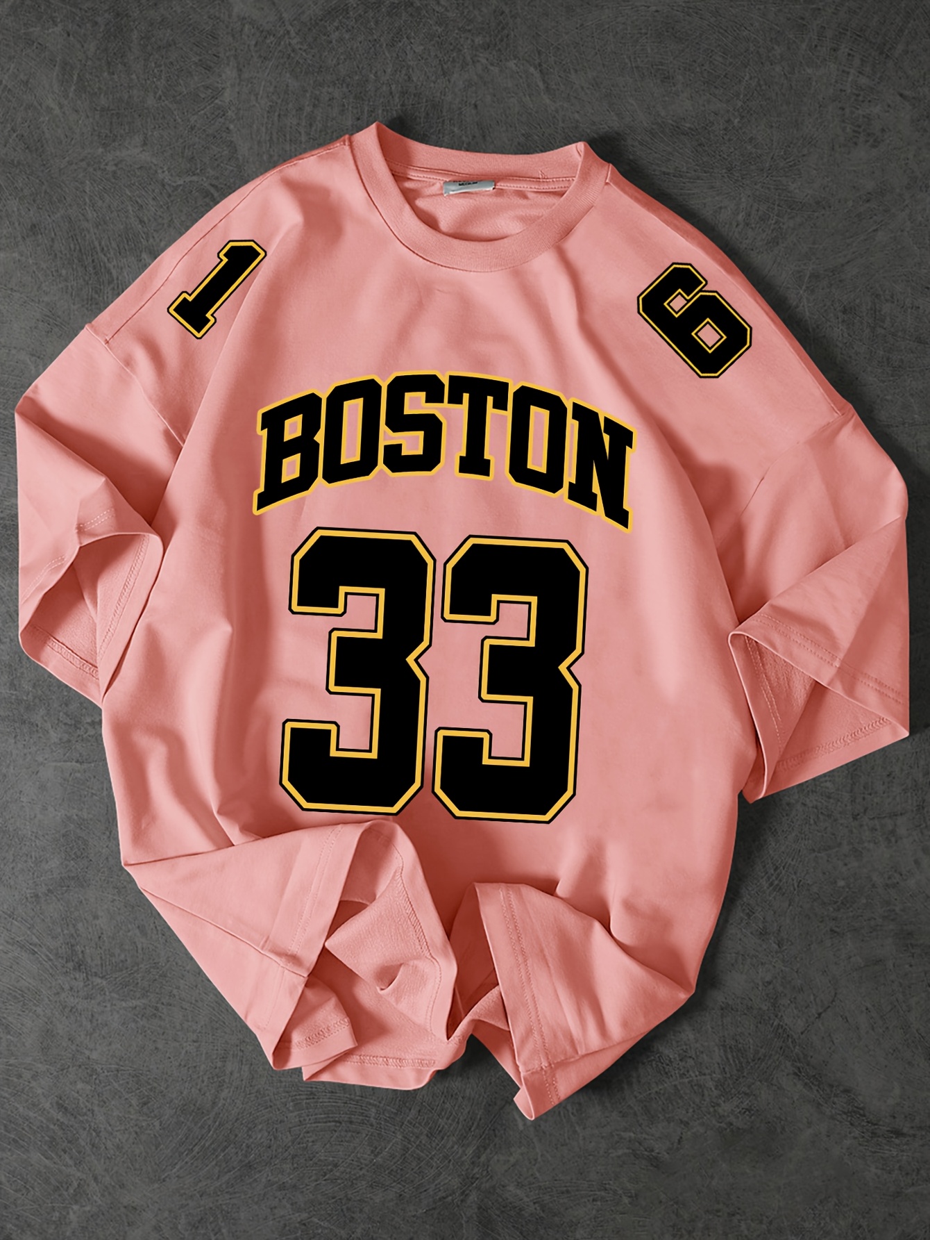 Men'S Boston 33 Jersey T-Shirt - Pink Casual Summer Tee with Black Number & Letter Print, Loose Fit Round Neck Tshirt for Adults, Fan Apparel, Comfortable Clothing, Durable Fabric, Perfect for Outdoor