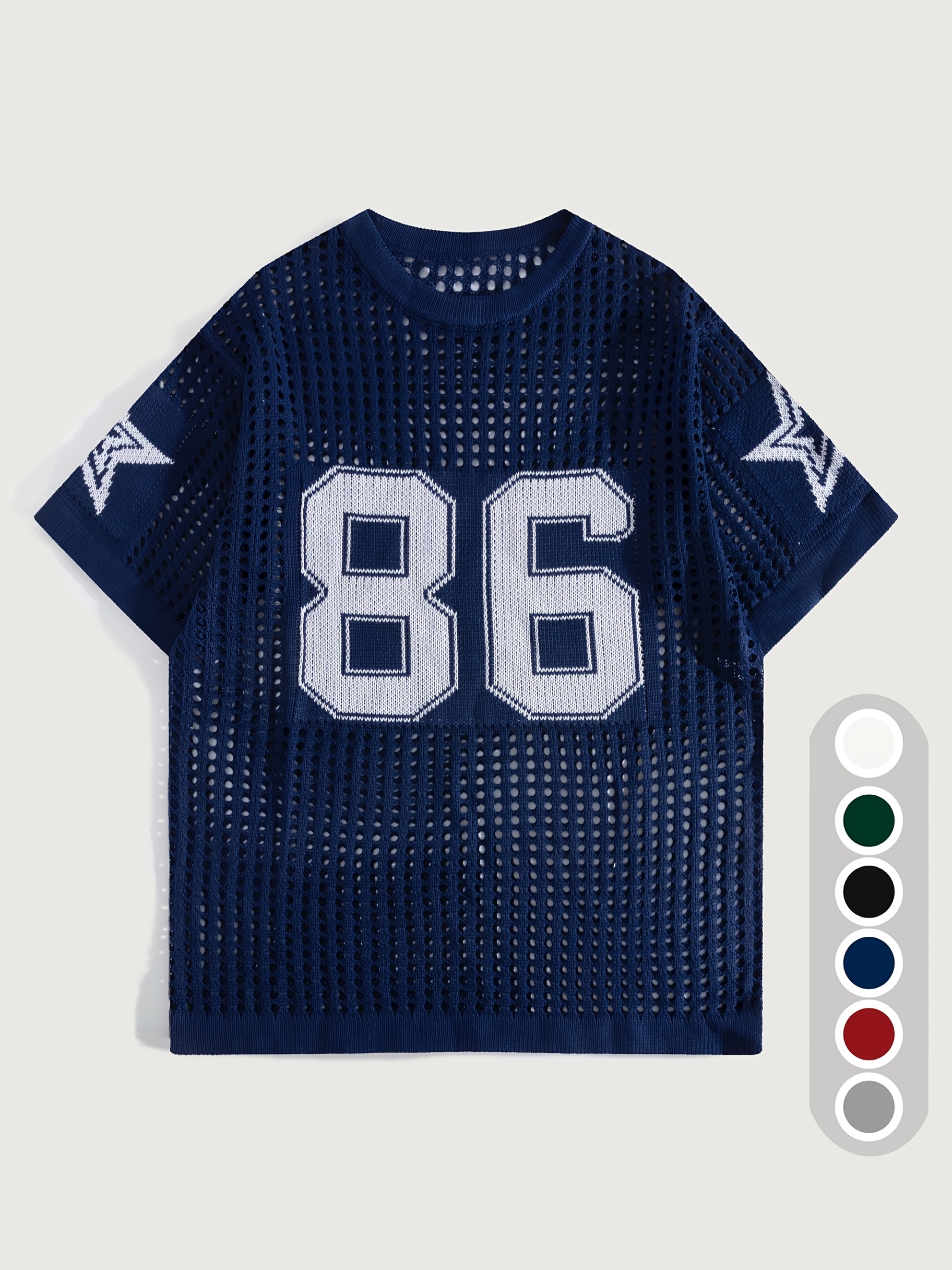 Men'S Summer Color-Blocked Hollow Star Pattern Street Casual Knitted Jersey