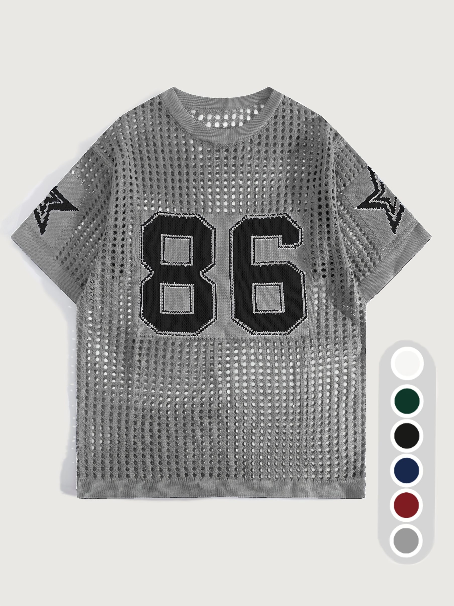 Men'S Summer Color-Blocked Hollow Star Pattern Street Casual Knitted Jersey