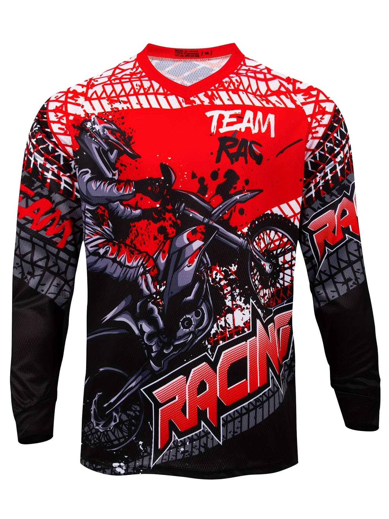 Men's Long Sleeve MTB Racing Downhill Bike Jersey - Full Coverage Motocross Shirt with Neon Green Motorcycle Graphic, Sweat-Wicking Breathable Polyester Racing Suit for Mountain Bike, Dirt Track, Motorcycle - All-Season Off-Road Cycling Apparel, Motocross Jersey, Outdoor Sports Apparel, Sporty Vneck Design, Raglan Sleeves Top, Highquality Print, Durable Sportswear