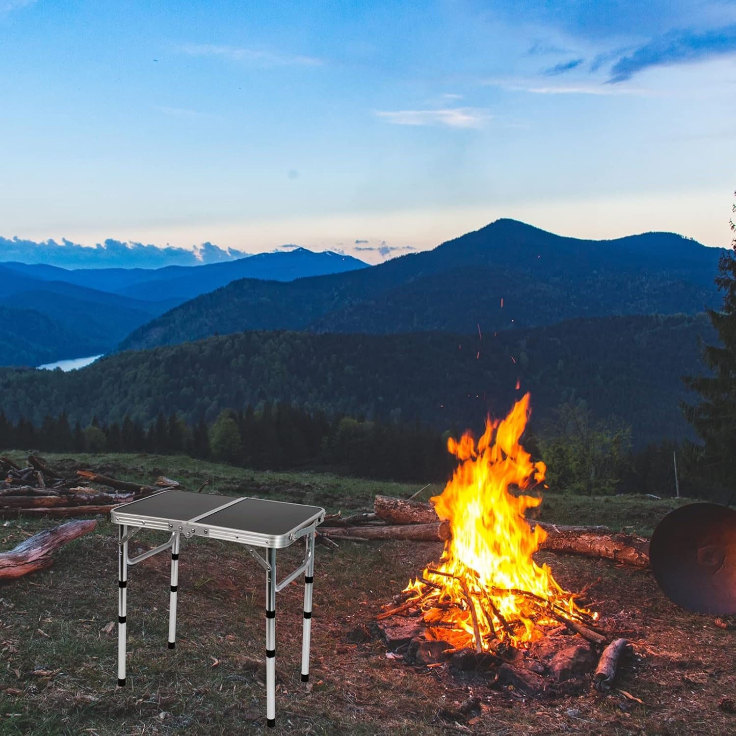 Portable Aluminum Folding Camping Table - Adjustable Height Lightweight with Carry Handle, Compact Foldable Design & Sturdy Legs for Outdoor Cooking, Picnic, Beach, Camp, Boat, Travel, Camping Table Foldable, Boat Table, Modern Slatted Top, Sturdy Construction