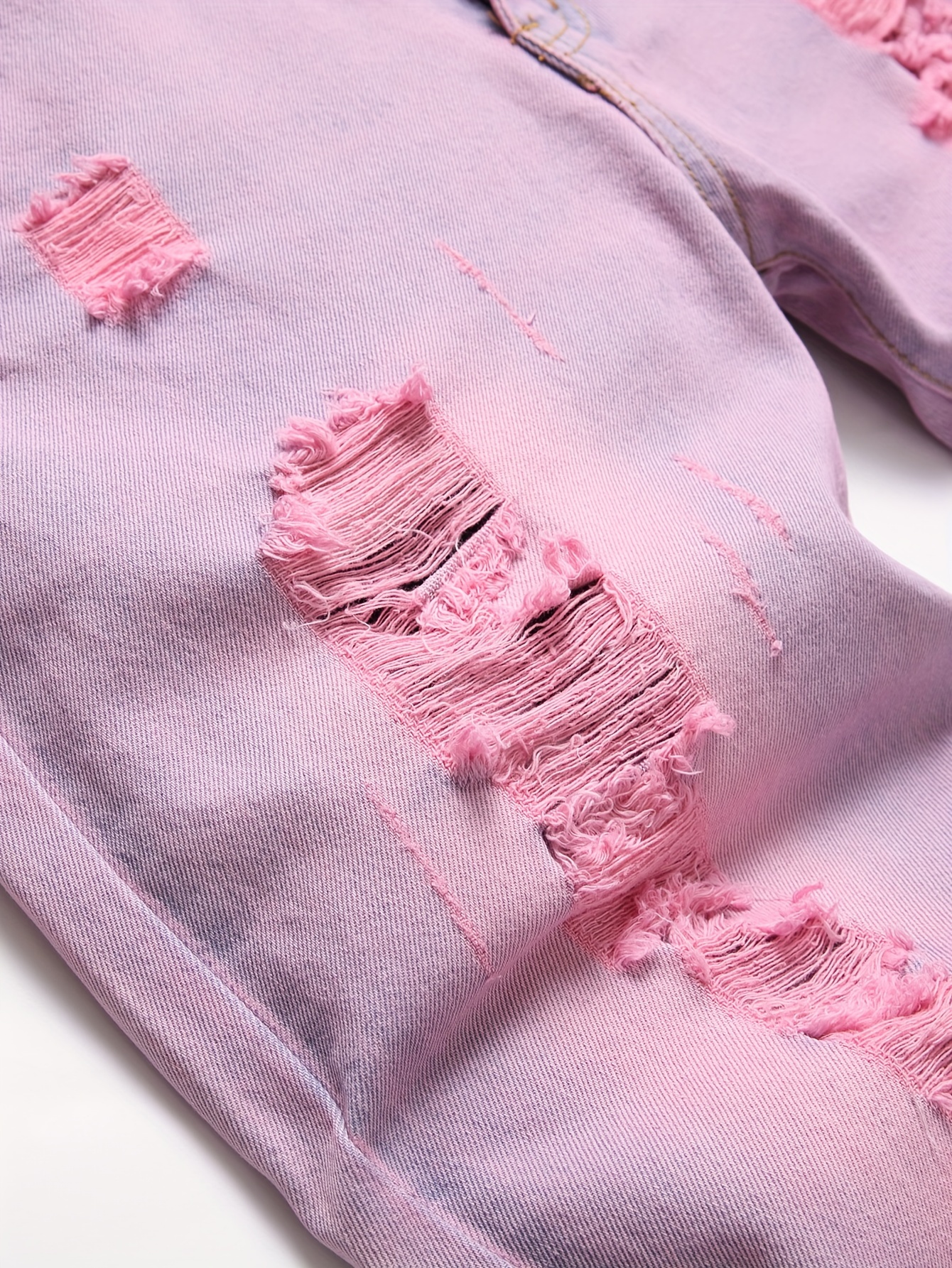 European and American Men's Pink Ripped Slim Fit Straight-Leg Jeans