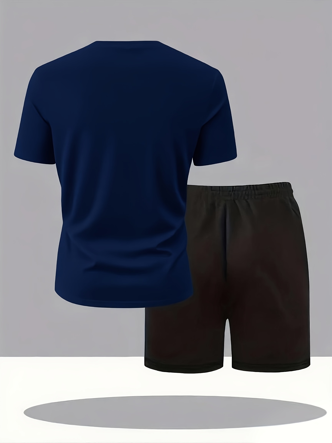 Elson OBM 2pcs Men's Casual Sportswear Set, Fashionable Pattern Print Round Neck T-Shirt and Drawstring Shorts for Summer Outdoor Activities