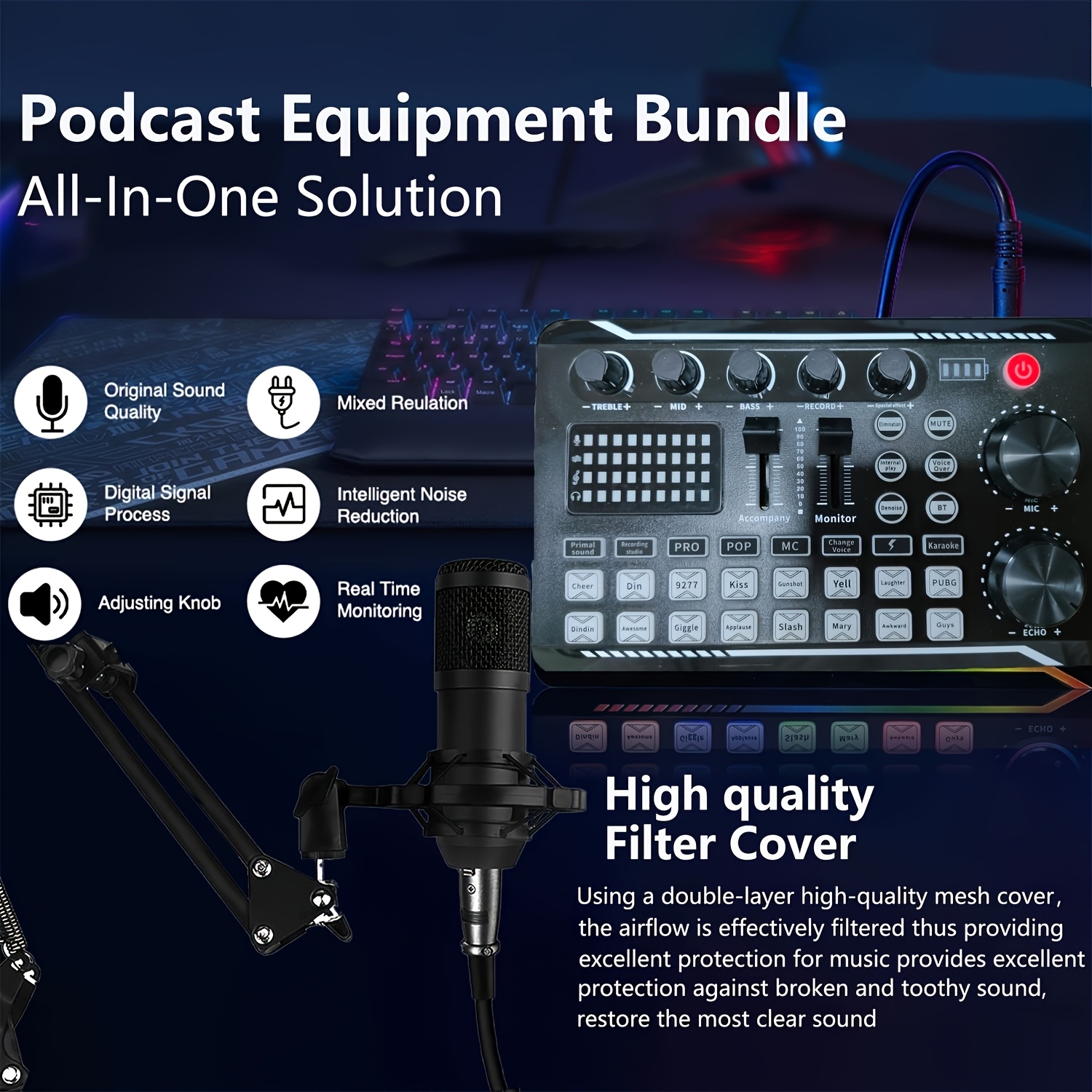 Podcast Equipment Bundle, BM-800 Recording Studio Package with Voice Changer, Live Sound Card - Audio Interface for Laptop Computer Vlog Living Broadcast Live Streaming YouTube TikTok