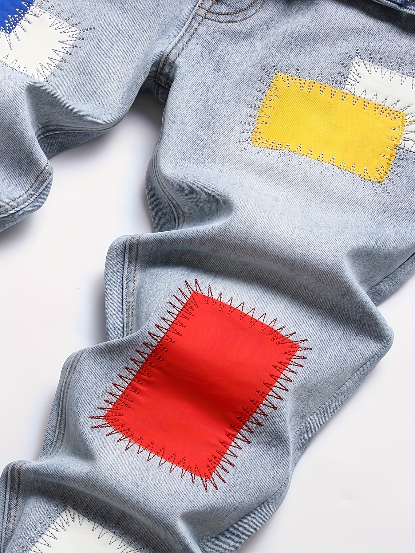 Men's Patchwork Embroidered Slim-Fit Stretch Denim Jeans For Outdoor Activities