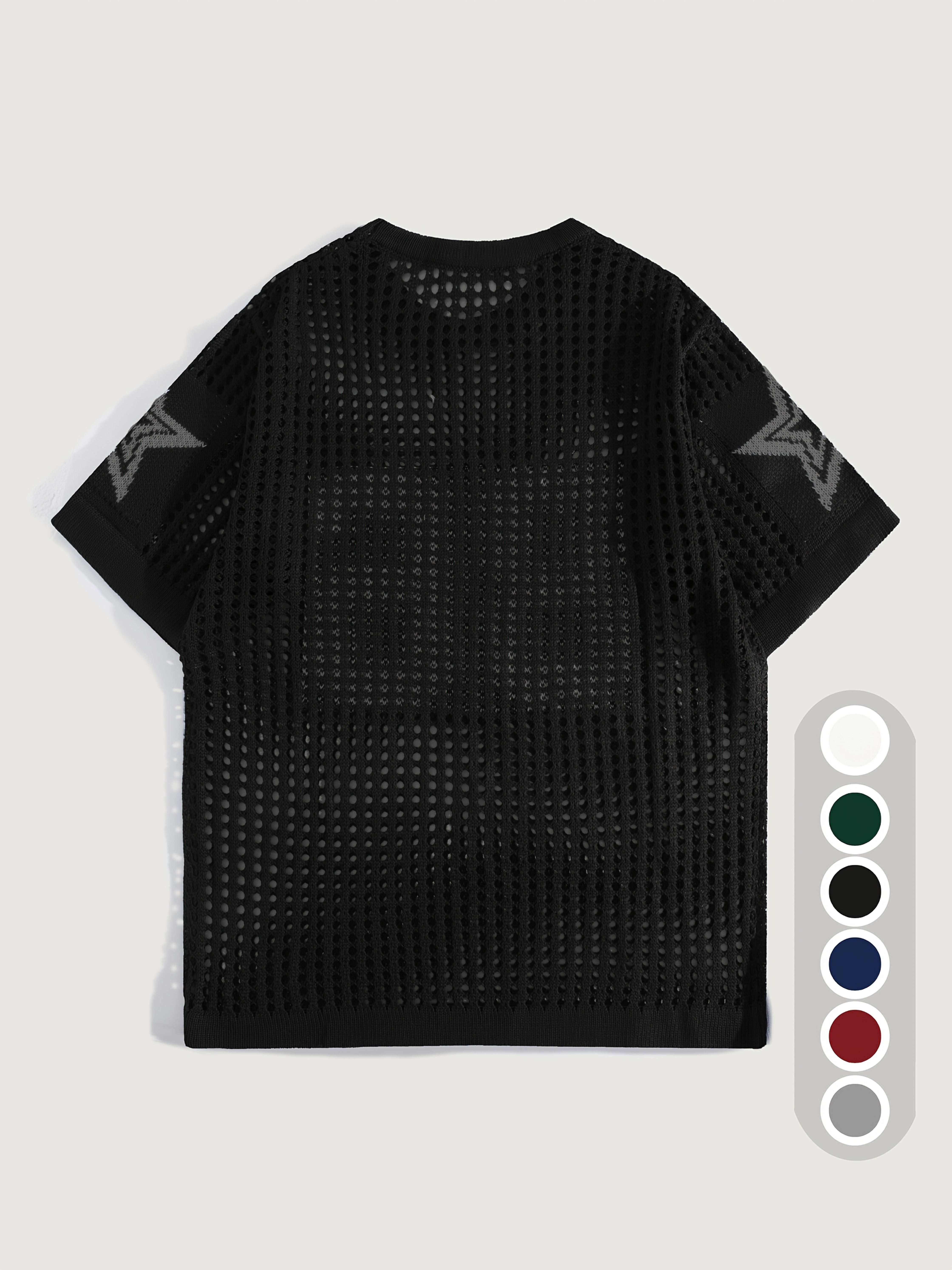 Men'S Summer Color-Blocked Hollow Star Pattern Street Casual Knitted Jersey
