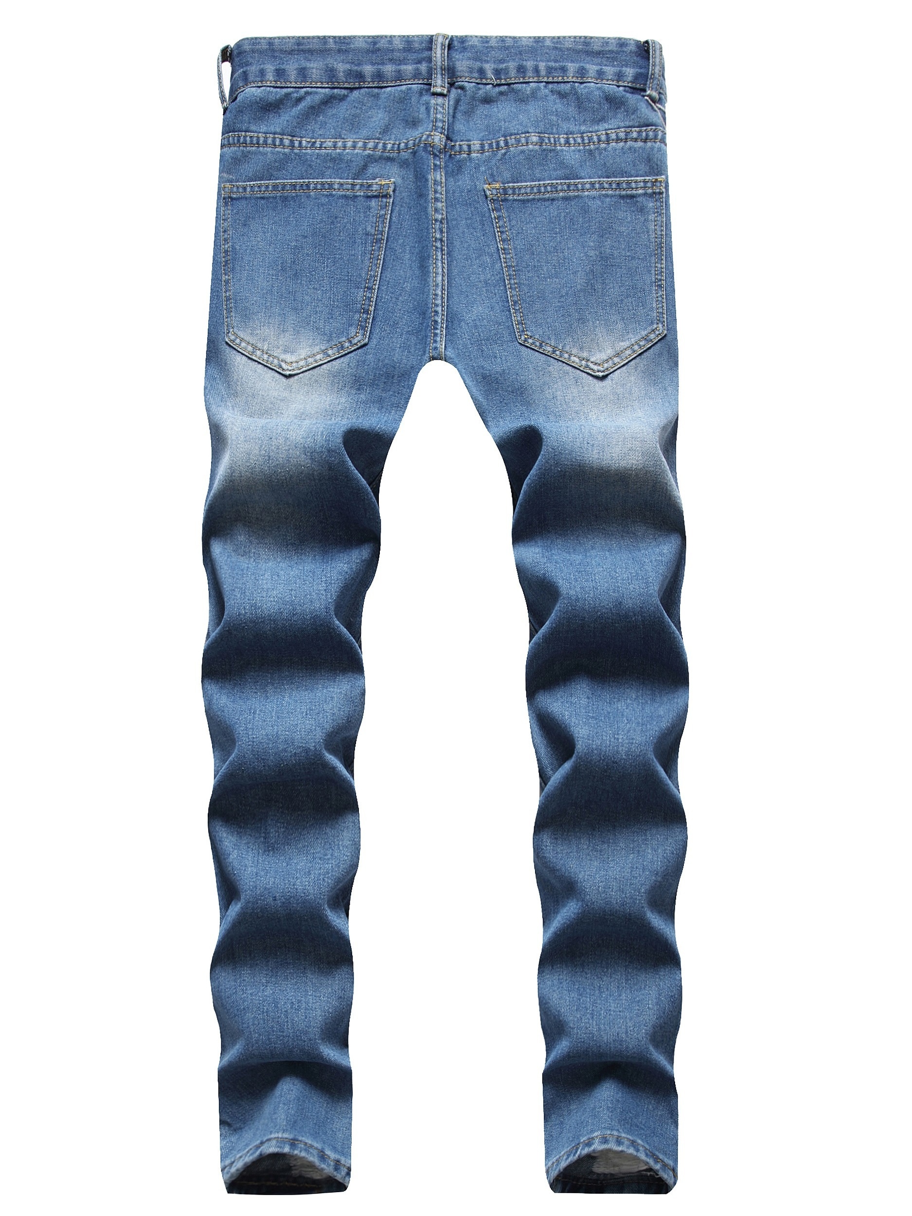 Oushen New Men's Embroidered Doll Jeans with Ripped Holes, Youth Trendy Slim Fit Long Pants