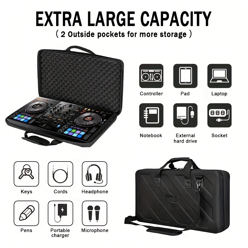 Portable Black EVA Storage Case for Pioneer DDJ RX2 & RX3 DJ Controllers - Durable Transport Organizer with Foam Insert for Easy Protection, Compact Design for On-the-Go DJs, Controller Transport Case | Sleek Black Case | EVA Foam Case