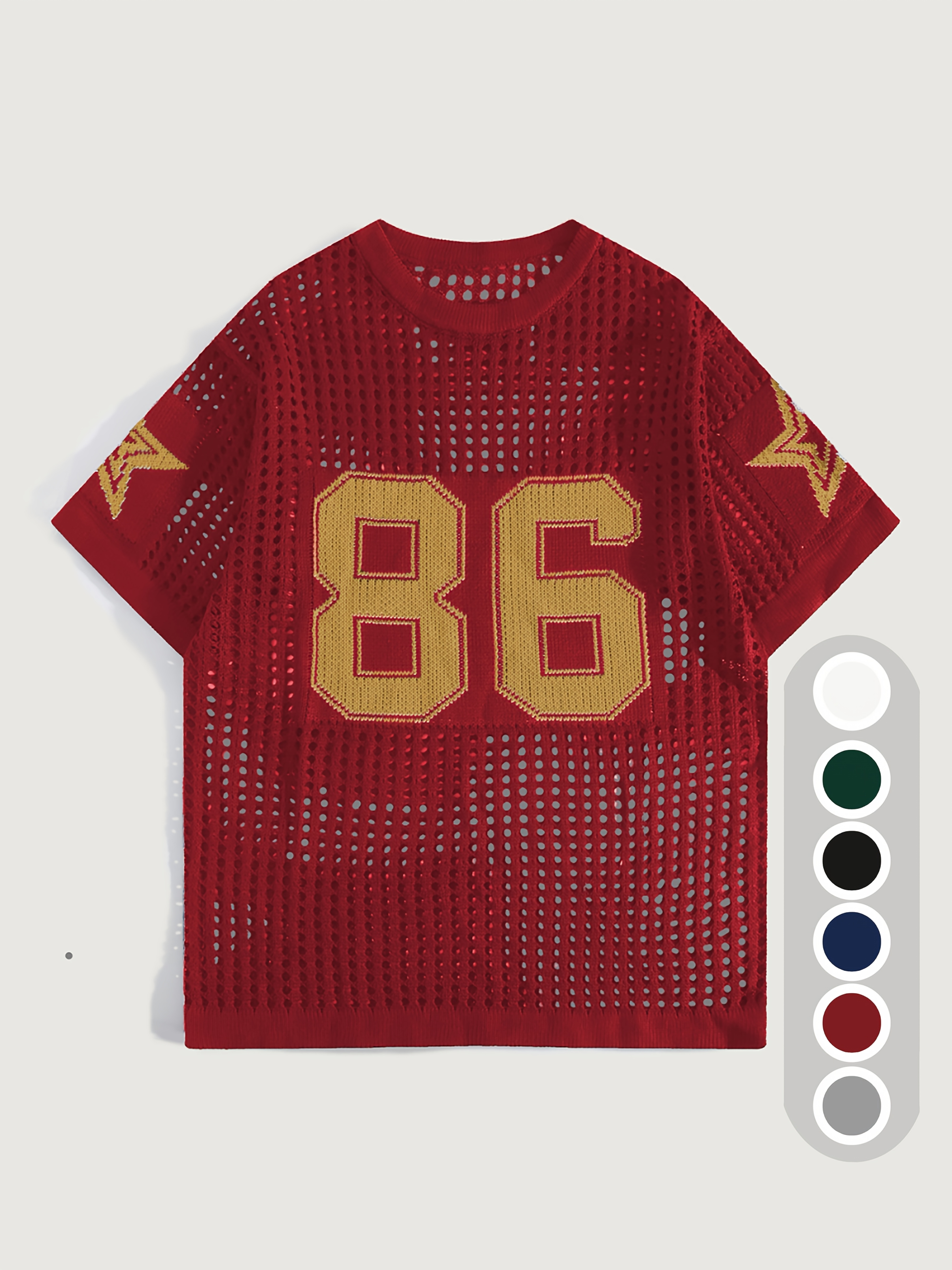 Men'S Summer Color-Blocked Hollow Star Pattern Street Casual Knitted Jersey