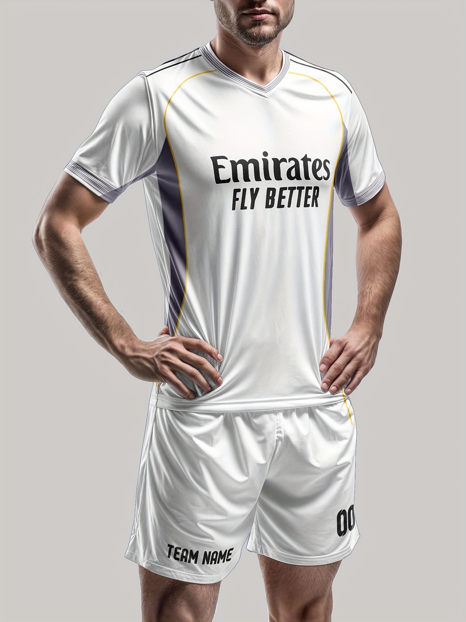 Customizable Men'S Soccer Jersey Set - Personalized Name & Number, Breathable Quick-Dry Fabric, V-Neck T-Shirt & Shorts Combo for Training, Competition, and Team Sports