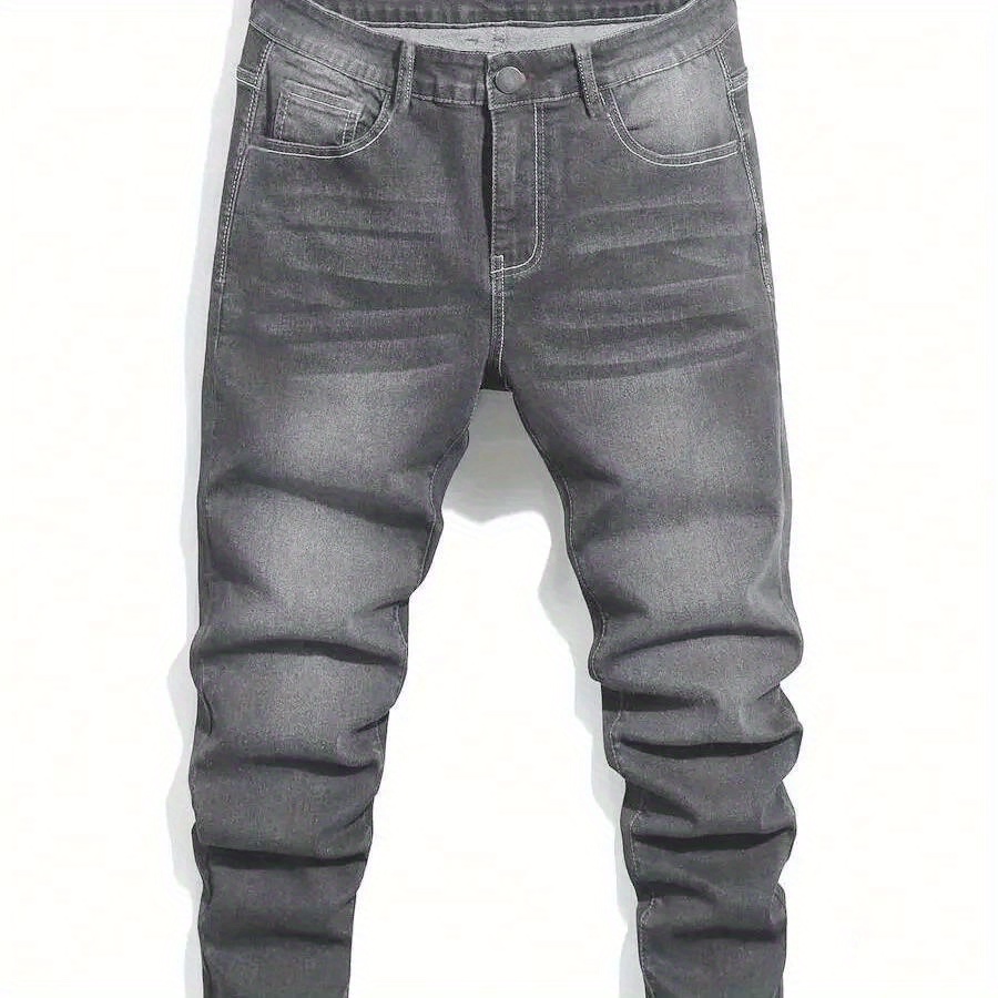 1pc Men's skinny jeans, casual and versatile in American street hip-hop, suitable for daily wear in all seasons