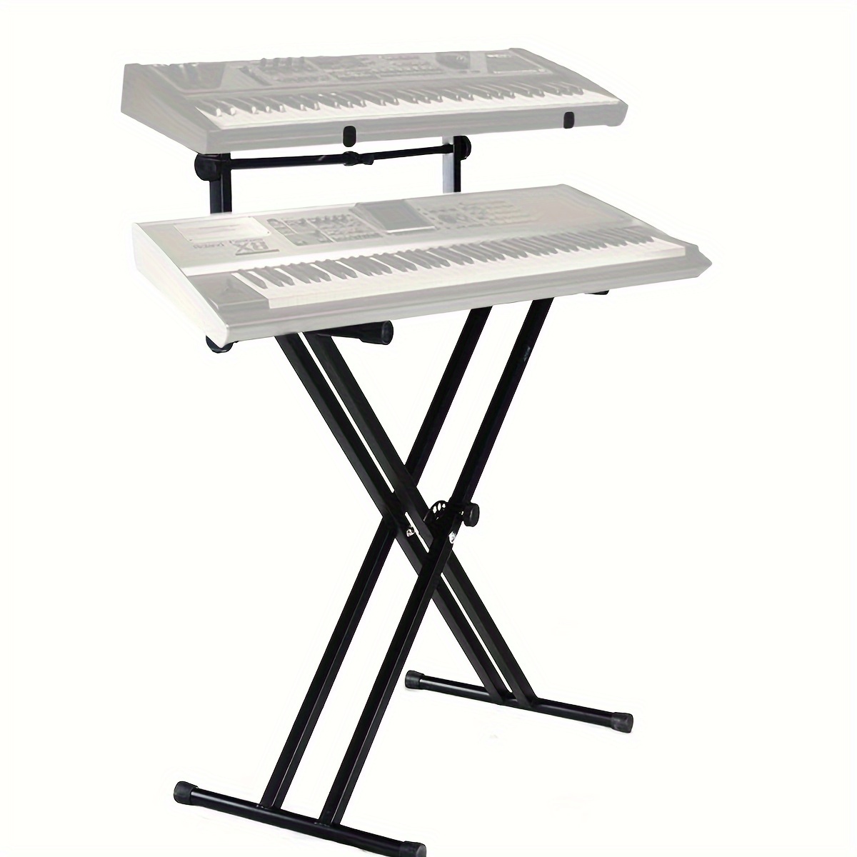 Pro Series Portable 2-Tier Double Keyboard Stand with Locking Straps, Adjustable Height & Angle, Sturdy X-Frame Design - Heavy-Duty Black Iron Construction for Stage, Studio, Home Use - Secure Keyboard Holder & Durable Music Equipment Setup, Studio Furniture, Locking Mechanism