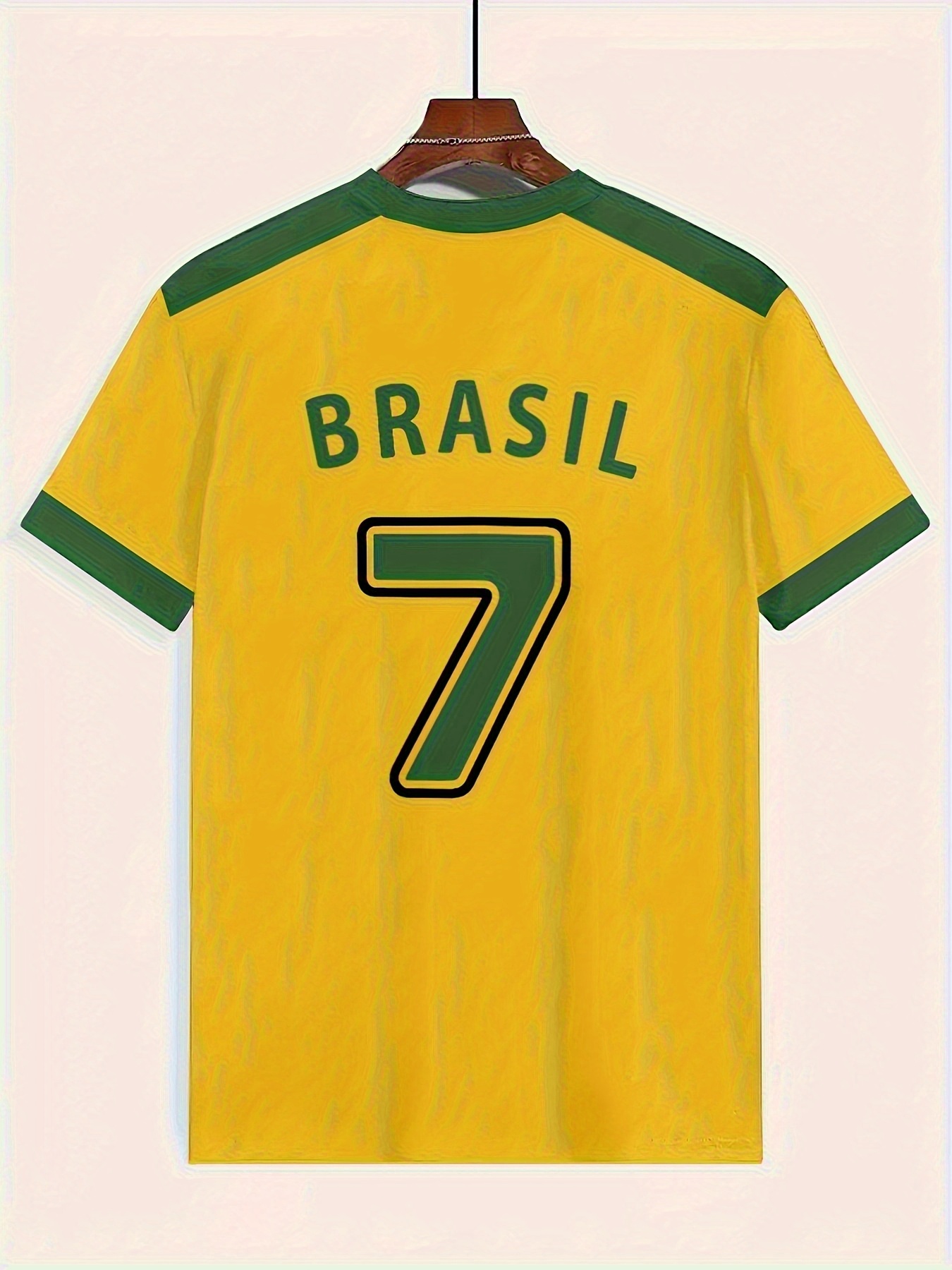 Men'S Brazil Soccer Jersey T-Shirt - Yellow with Green Trim, Breathable Polyester Fabric, Regular Fit, Ideal for Outdoor Activities & Casual Wear, Casual Wear Shirt | Sporty Design | Knit Construction, PLUS SIZE