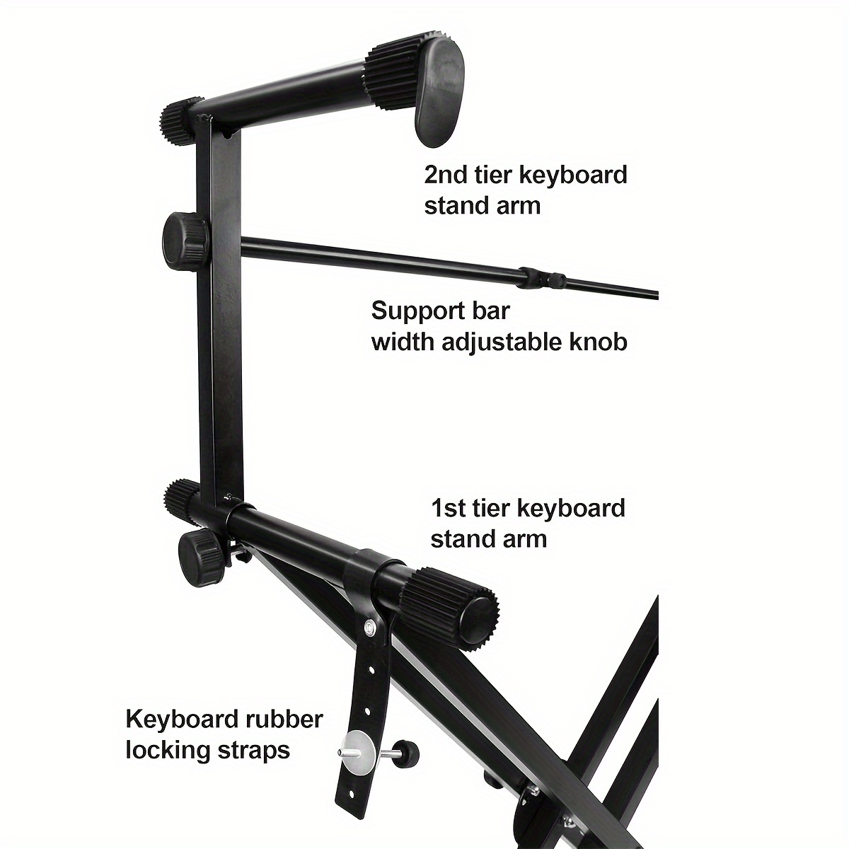 Pro Series Portable 2-Tier Double Keyboard Stand with Locking Straps, Adjustable Height & Angle, Sturdy X-Frame Design - Heavy-Duty Black Iron Construction for Stage, Studio, Home Use - Secure Keyboard Holder & Durable Music Equipment Setup, Studio Furniture, Locking Mechanism