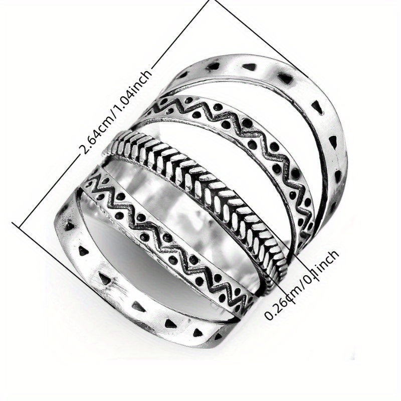 Simple Retro 5 Band Different Patterns Wide Rings for Women Daily Party Summer Vacation Style Accessories