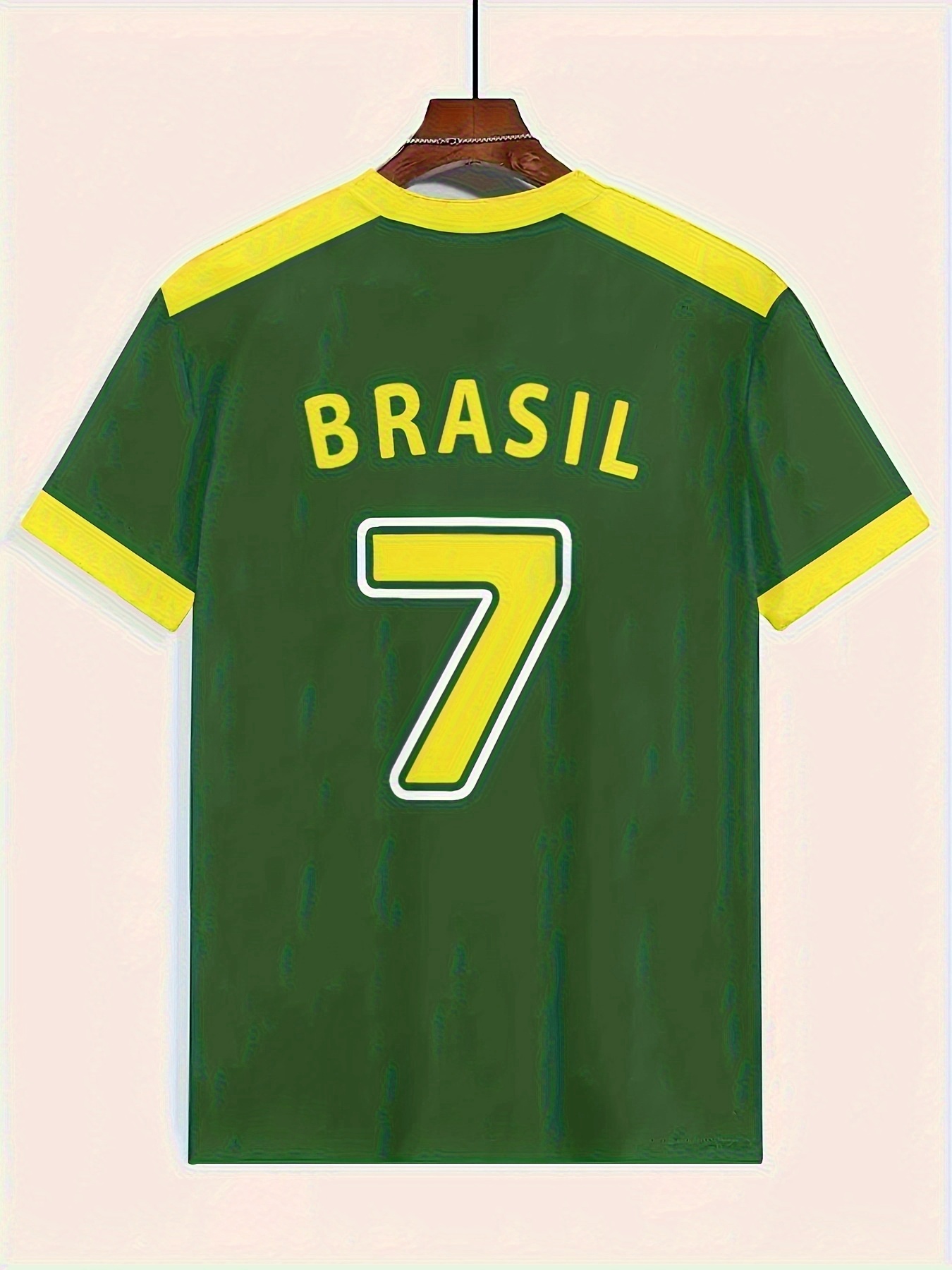Men'S Brazil Soccer Jersey T-Shirt - Yellow with Green Trim, Breathable Polyester Fabric, Regular Fit, Ideal for Outdoor Activities & Casual Wear, Casual Wear Shirt | Sporty Design | Knit Construction, PLUS SIZE
