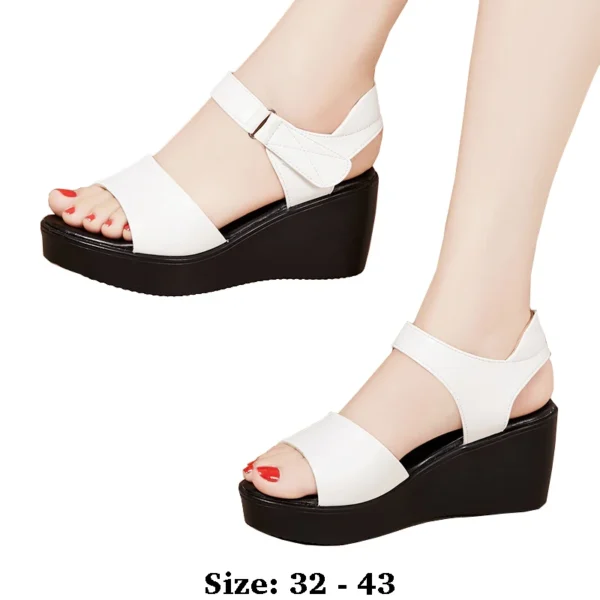 high quality leather wedge sandals for women 6cm mid heel 2025 summer 32 33 43 platform open toe elegant fashion shoe white red