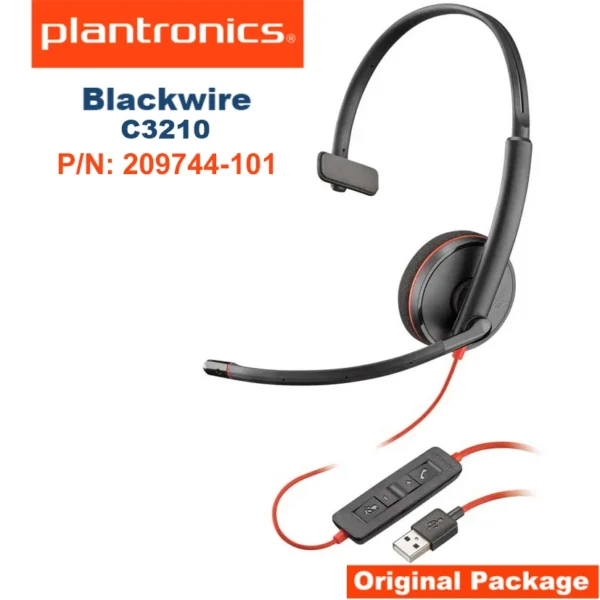 POLY Plantronics Blackwire C3210 USB-A Headset, On-Ear Mono Headset, Wired PN: 209744-101 C3200 Series