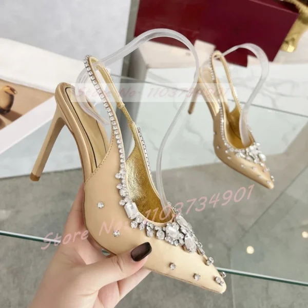 kf-Sdaba98c502c94d46acbd679d30305db0t Sling Back Crystals Sandals Women Wedding White Silk Pointed Toe Stiletto High Heels Shoes Female Sexy Party Elegant Sandals