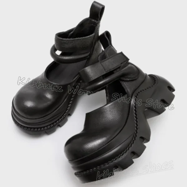 kf-Sdc27d1f3cba54498a8ff4c48a931f9bcZ Thick Bottom Sandals Round Belt Buckles Metal Toe Solid Color Leather Gothic Fashion Luxury Elegant Concise Sexy Women Shoes New