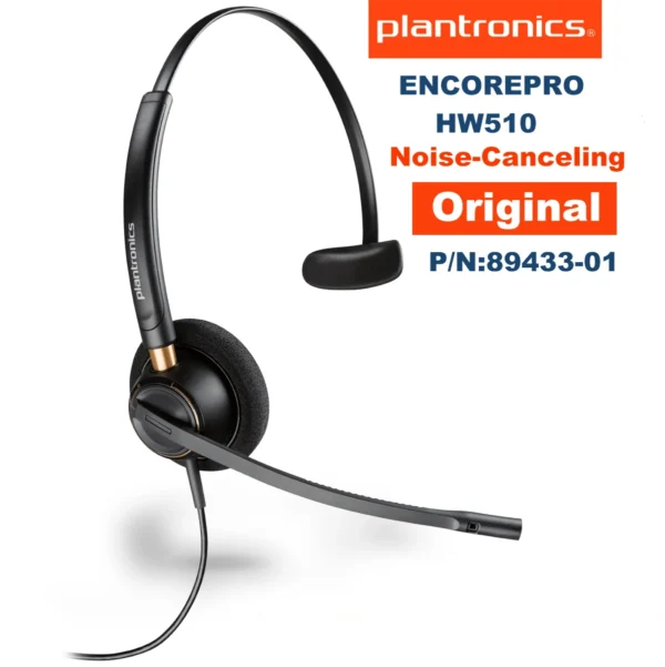 POLY Plantronics EncorePro HW510,PN: 783Q2AA#AC3,89433-01 Wired Headset, with Noise-Canceling Microphone with QD Plug