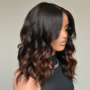Ombre Brown Human Hair Wigs Layered Cut Curly Wave Wigs Human Hair Wig with Baby Hair 4x4 Lace Closure Wigs Human Hair Transparent Lace Closure Human Hair Wig Deep Curly Summer Wig Brazilian Hair 22 24Inch Pre Plucked Short Wavy Wigs Daily Use