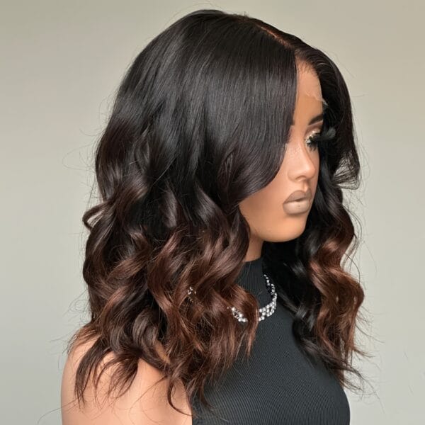 product-fancy-33e0fe3a-a2c2-412e-bdf0-fc288caca087 Ombre Brown Human Hair Wigs Layered Cut Curly Wave Wigs Human Hair Wig with Baby Hair 4x4 Lace Closure Wigs Human Hair Transparent Lace Closure Human Hair Wig Deep Curly Summer Wig Brazilian Hair 22 24Inch Pre Plucked Short Wavy Wigs Daily Use