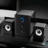 SADA S-201 2.1 Channel USB-Powered Desktop Speakers with Bass Boost, 3.5mm Audio Connection, Volume Control & Blue Accent Light - Compact 2.1 Channel Computer Speakers for Laptop, PC, Gaming, Home Office, Small Speakers for Desk, Gaming Audio, Modern Audio Gear, Durable Audio Gear