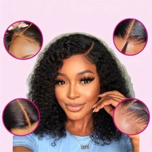 Wear And Go Glueless Wigs Bob Wig Human Hair Wigs For Women 4x4 Deep Curly Lace Front Wigs Human Hair Pre Plucked Pre Cut For Beginners New Upgraded No Glue With Natural Color 25.4-40.64cm 180%