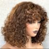 250D Highlight Color Short Curly Bob Human Hair Wig with Bangs - Glueless Brazilian Remy Hair Wig for Women, Natural Look, Versatile Style, Suitable for All Light Beige Tones, Easy to Wear for Parties & Everyday Use, Versatile Hairpiece | Natural Hairline Wig | Highlighted Wig, Wig Accessories