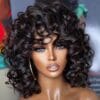 Elegant Curly Bob Wig for Women - 180% Density, Real Human Hair, Loose Bouncy Style with Bangs, Full Machine Made Rose Net Wig, Natural Look & Comfortable Fit, Everyday Curly Wig | Natural Look Wig | Real Human Hair Wig, Human Hair Wigs