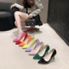 Large Size 40-43 Women High Heel Shoes Fashion Simple Solid Color Thin High Heel Pointed Single Shoes Botines Mujer Con Tacon